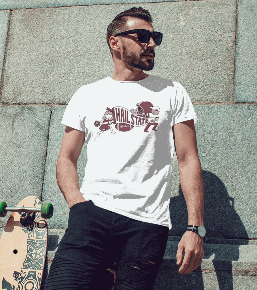 Hail State Mississippi State Spirit Run Cheerleader And Football Player T-Shirt