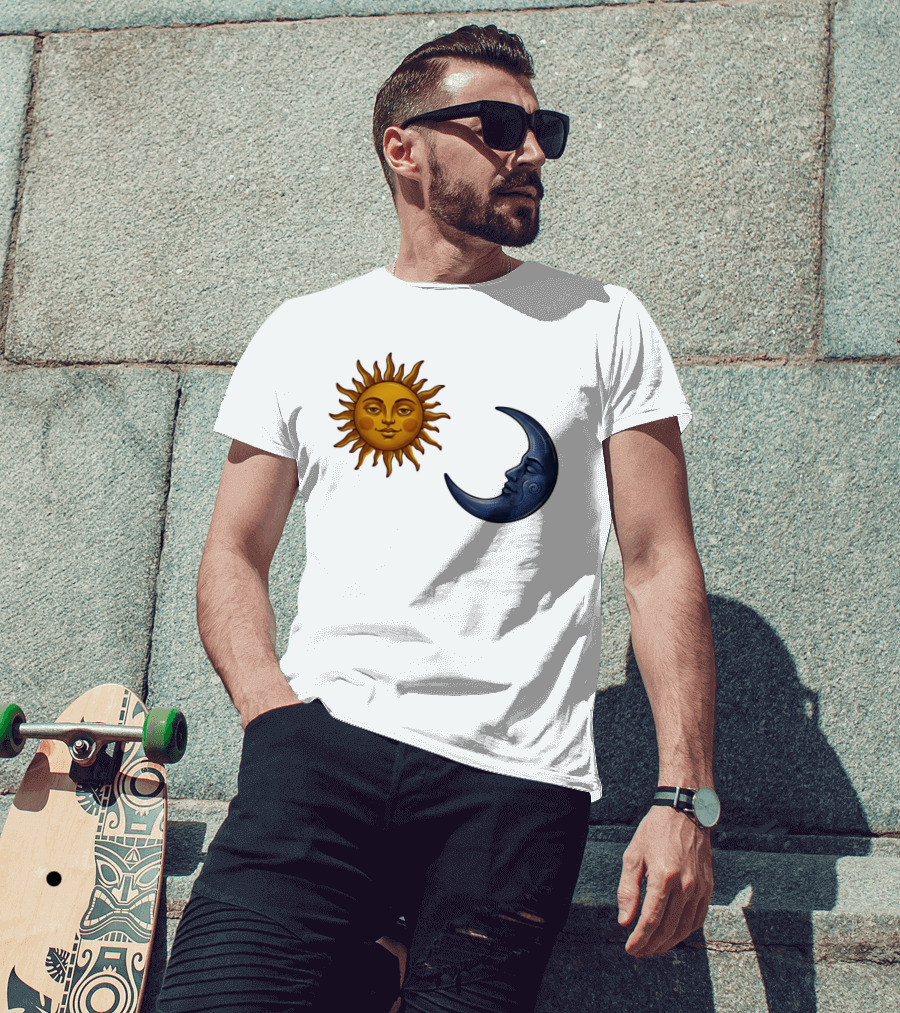 Sun Face And Crescent Moon Celestial Pair Harmony T-Shirt