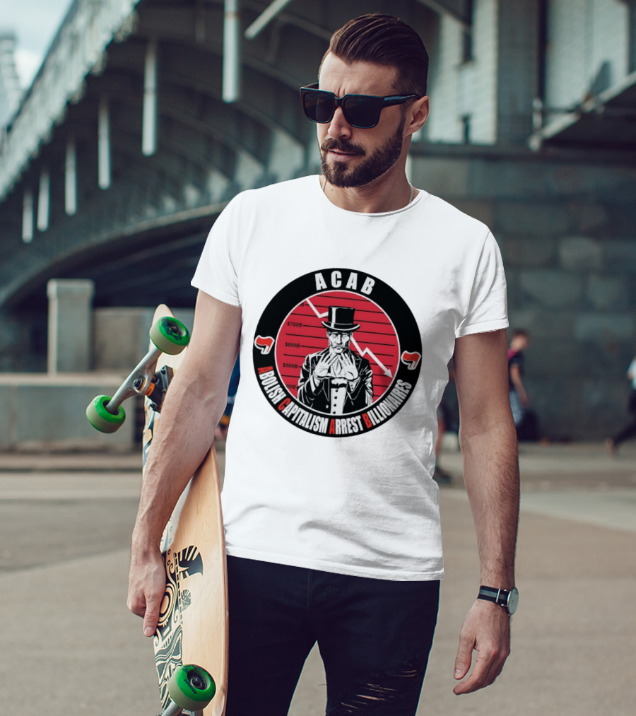 ACAB Abolish Capitalism Arrest Billionaires Monopoly Man Falling Stock Market T-Shirt