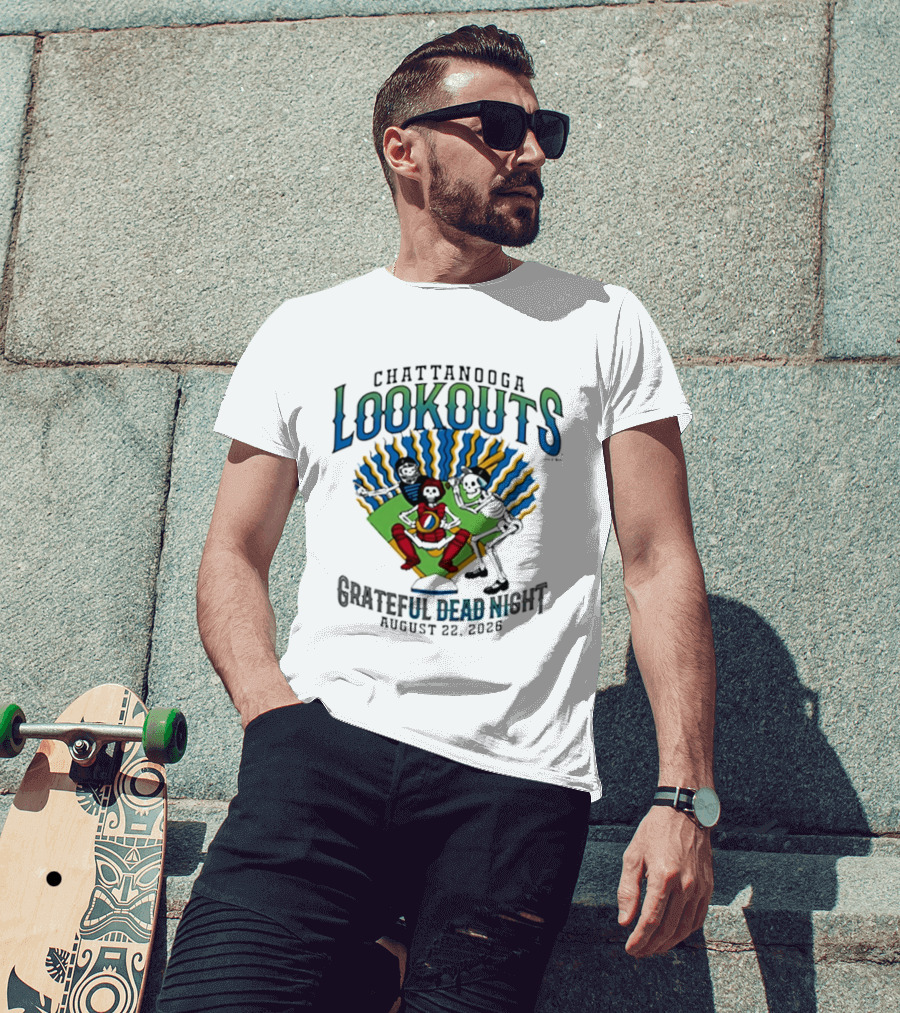Chattanooga Lookouts Grateful Dead Night August 22 2026 Skeleton Baseball T-Shirt