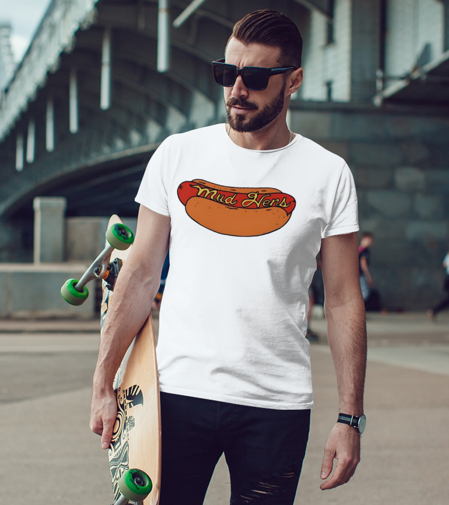 Mud Hens Cursive Lettering Footlong Hot Dog Baseball Team T-Shirt