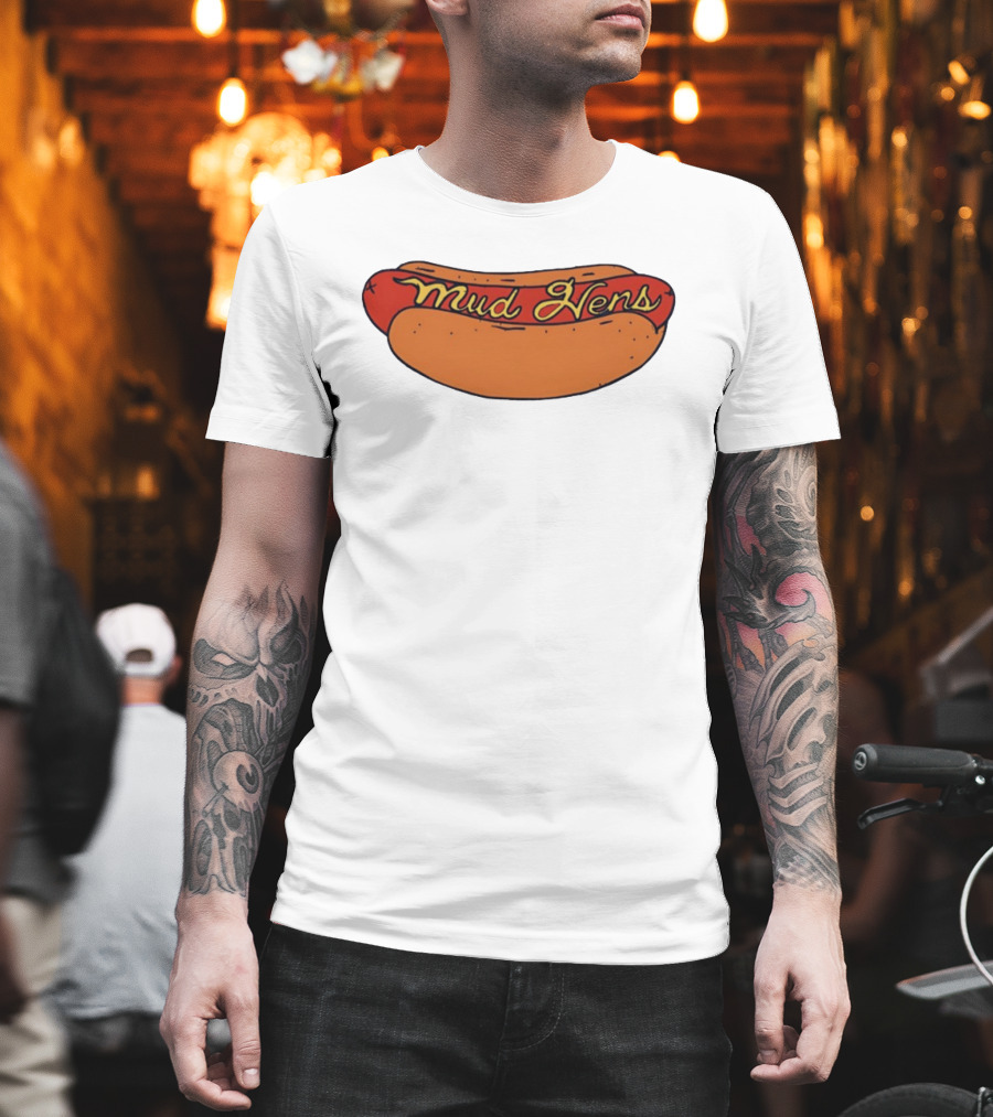 Mud Hens Cursive Lettering Footlong Hot Dog Baseball Team T-Shirt
