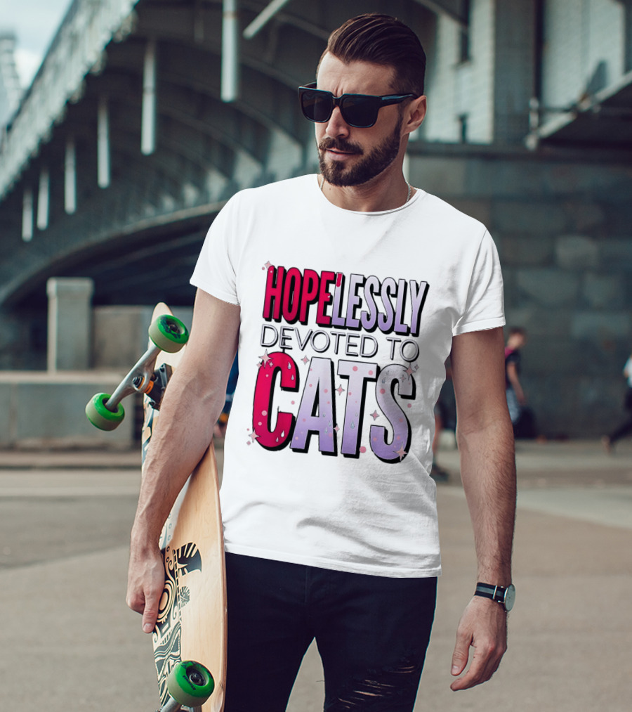 Hopelessly Devoted To Cats Glitter Sparkle T-Shirt