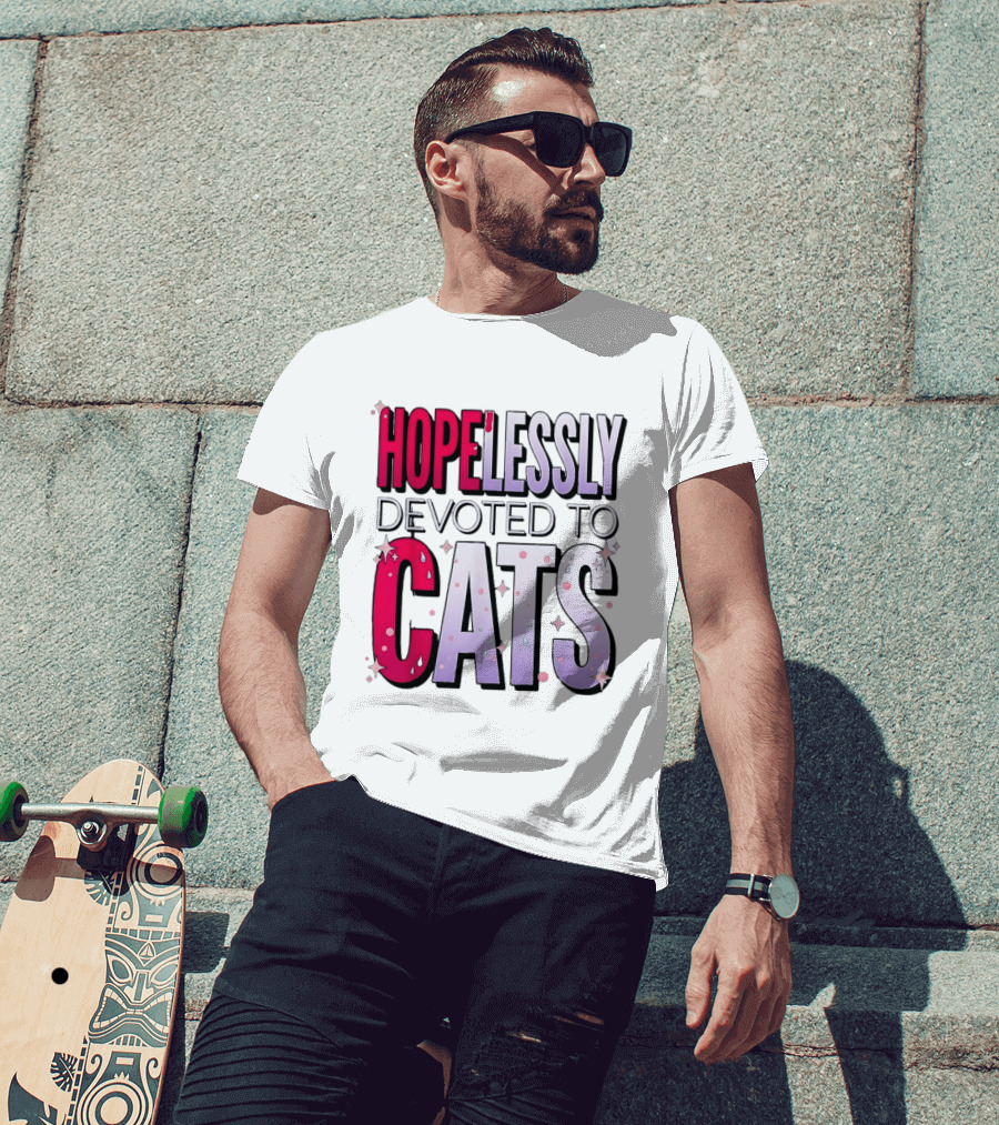 Hopelessly Devoted To Cats Glitter Sparkle T-Shirt
