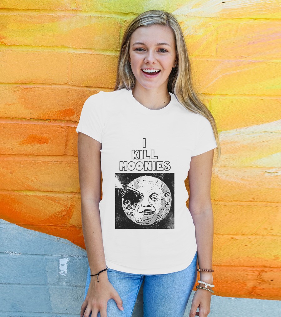 I Kill Moonies Man In The Moon Rocket Eye T-Shirt