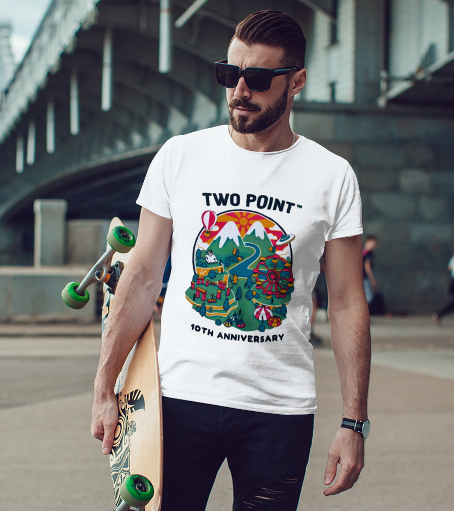Two Point 10th Anniversary Scenic Mountain Adventure With UFO And Hot Air Balloon T-Shirt
