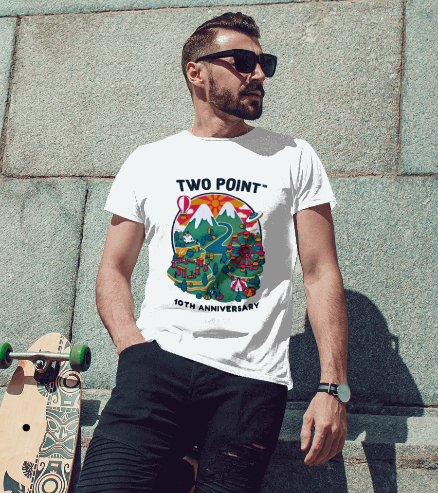 Two Point 10th Anniversary Scenic Mountain Adventure With UFO And Hot Air Balloon T-Shirt