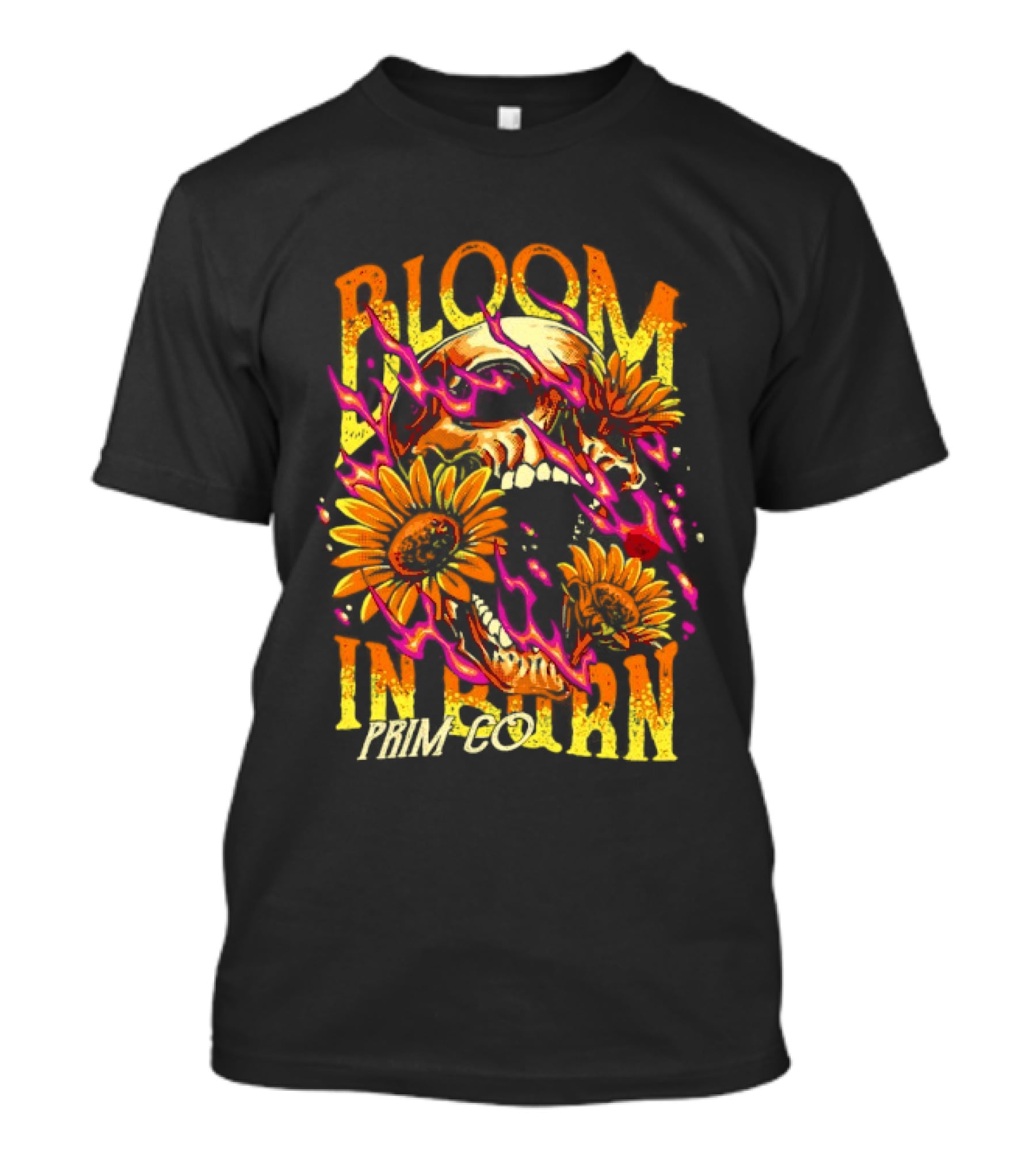 Bloom In Burn Prim Co Skull And Sunflowers T-Shirt
