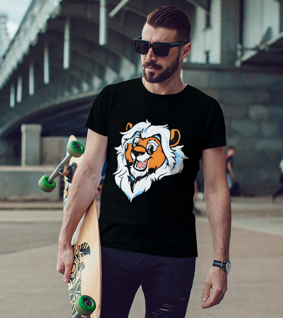 Cartoon Lion Head With Sunglasses And White Mane T-Shirt