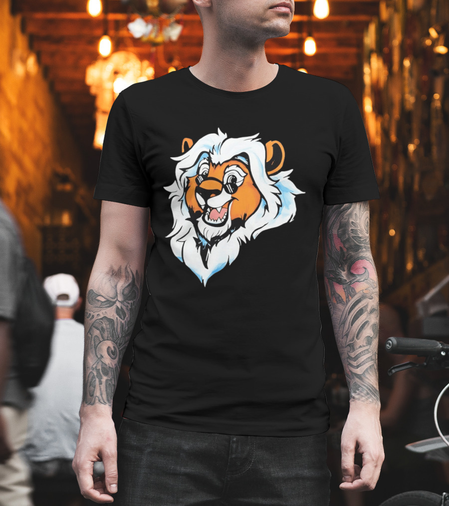 Cartoon Lion Head With Sunglasses And White Mane T-Shirt