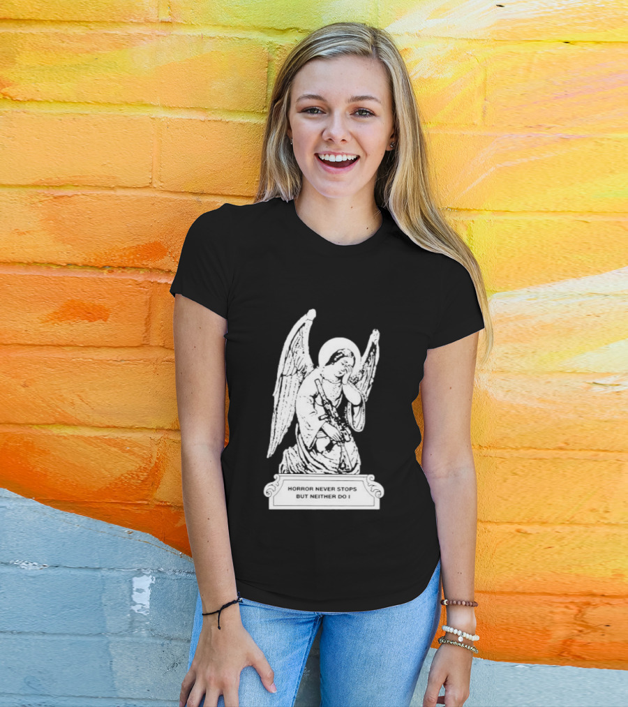 Horror Never Stops Angel With Rifle Resilience T-Shirt