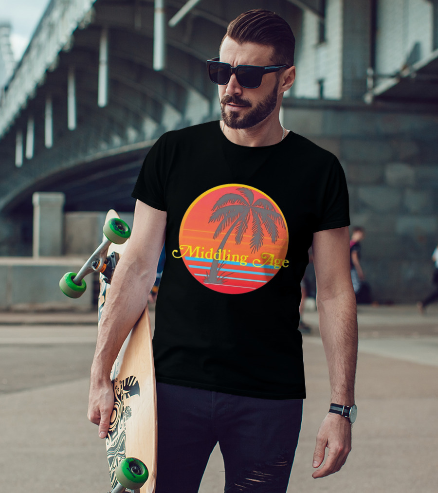 Middling Age Sunset Gradient Palm Tree Tropical T-Shirt