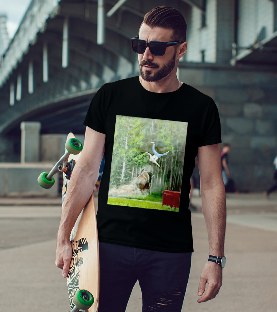 Sportman Epic Bison Attack Wildlife Painting T-Shirt