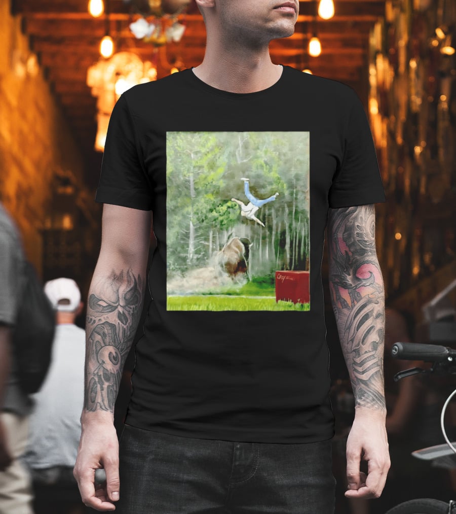 Sportman Epic Bison Attack Wildlife Painting T-Shirt