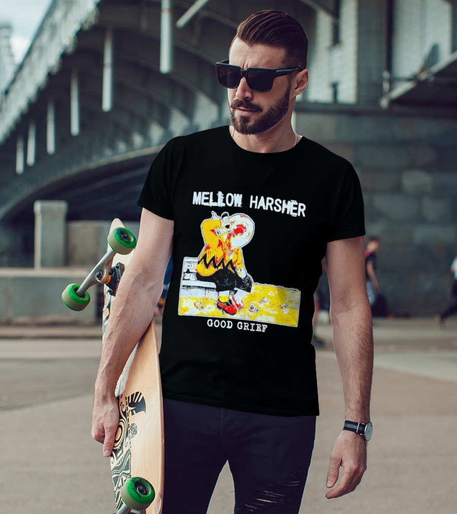 Mellow Harsher Good Grief Charlie Brown Drinking Image T-Shirt