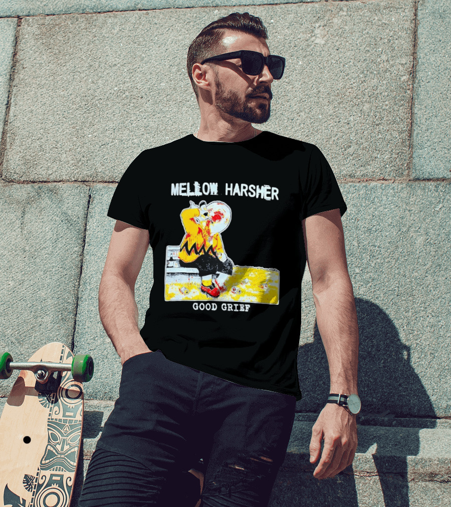 Mellow Harsher Good Grief Charlie Brown Drinking Image T-Shirt