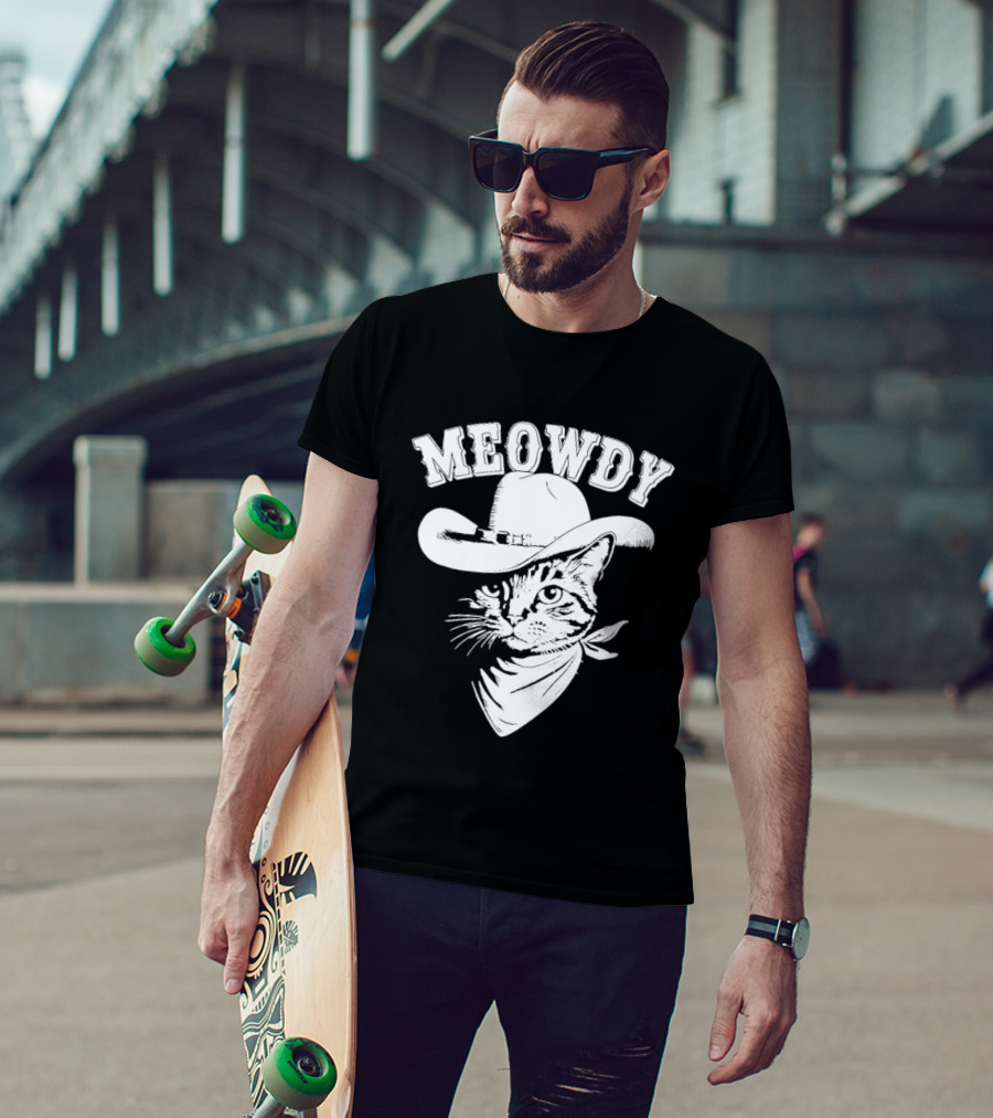 Meowdy Cowboy Cat With Bandana Western Hat Wrangler T-Shirt