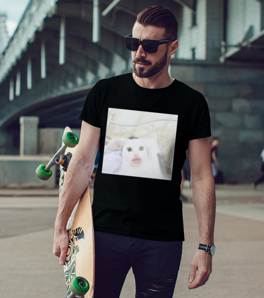 Cursed Cat Meme Funny Distorted Face Filter Selfie T-Shirt