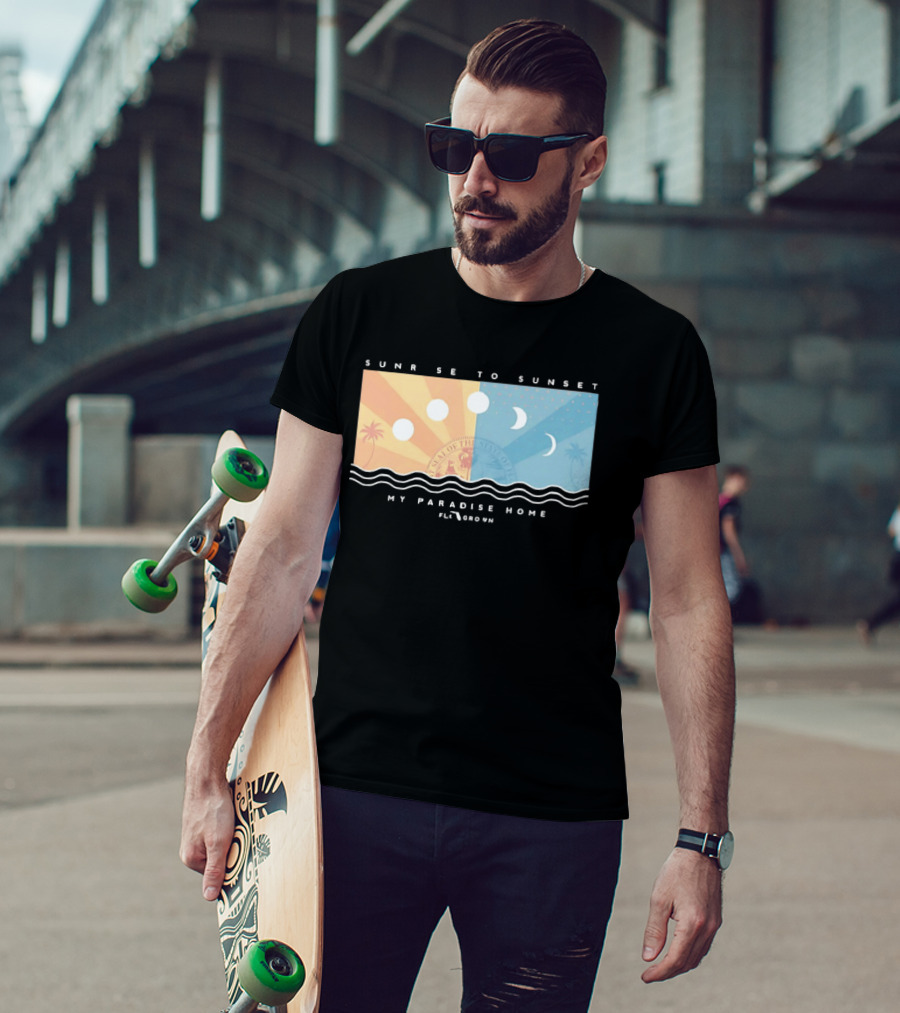 FloGrown Sunrise To Sunset My Paradise Home Beach Moon Phases T-Shirt