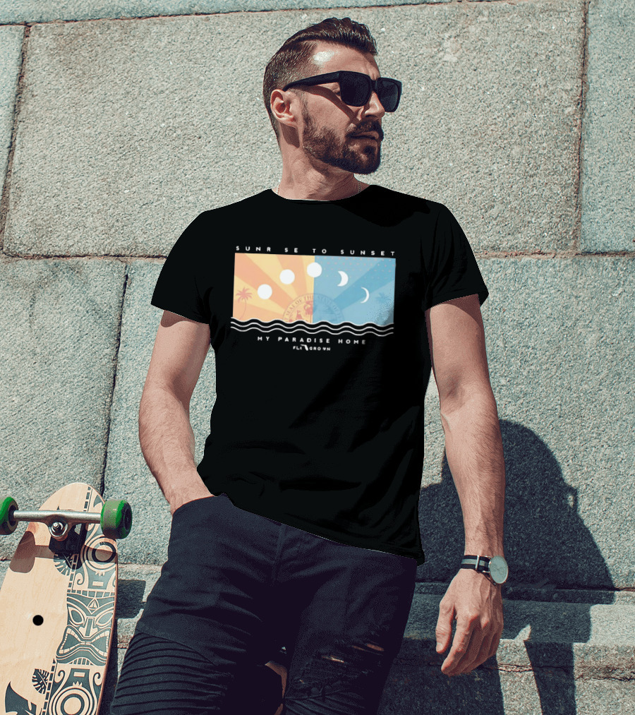 FloGrown Sunrise To Sunset My Paradise Home Beach Moon Phases T-Shirt