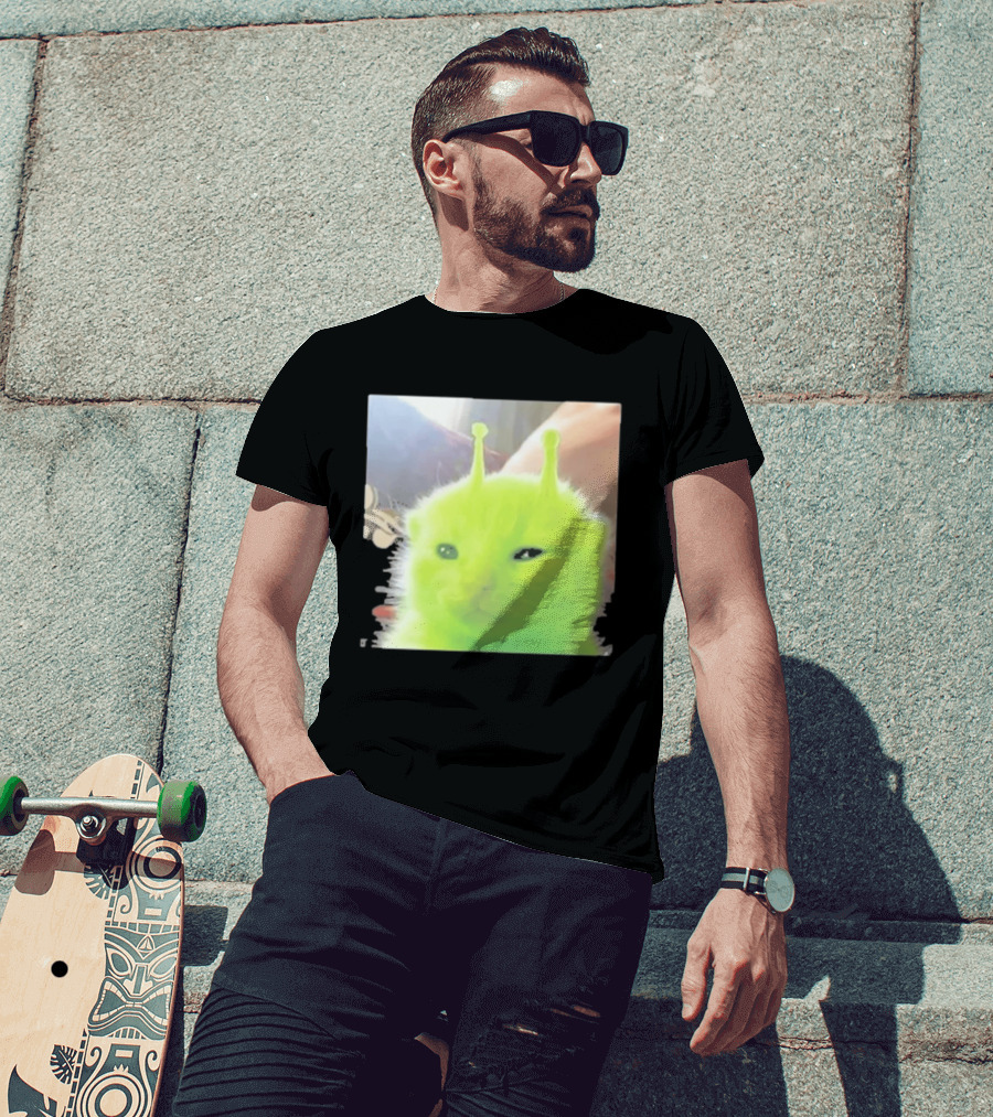 Glorp Alien Cat Winking Whimsical Green Feline With Antennae T-Shirt
