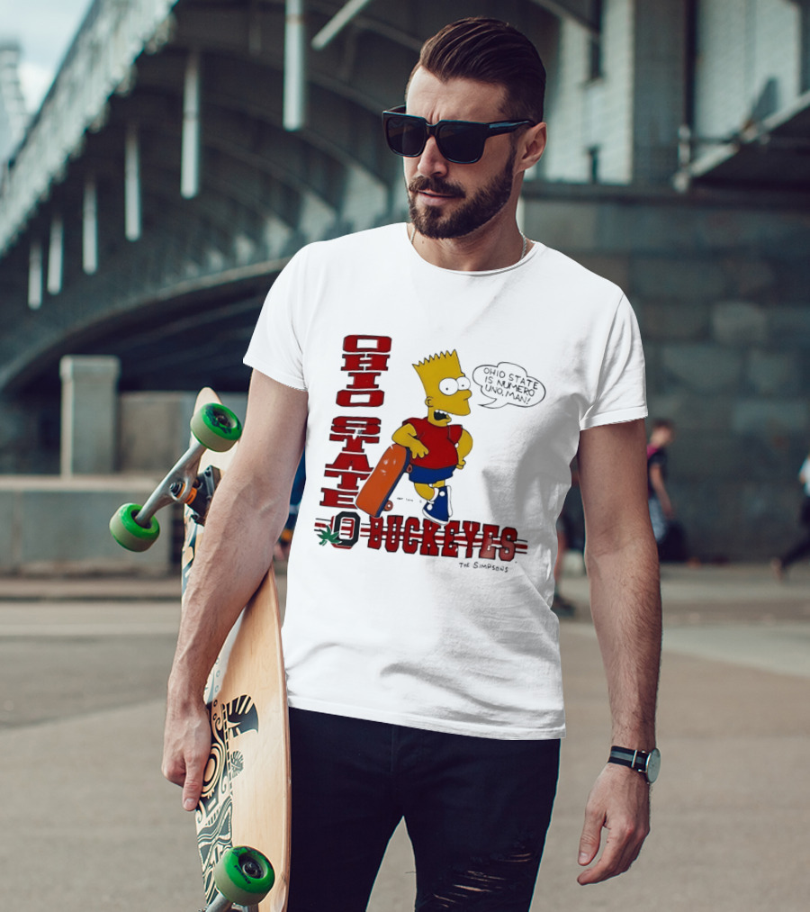 Ohio State Buckeyes Bart Simpson Numero Uno Man Skateboard T-Shirt