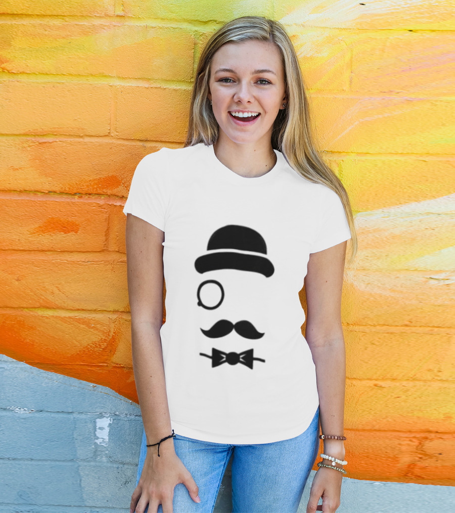 Bowler Hat Monocle Mustache Bow Tie T-Shirt