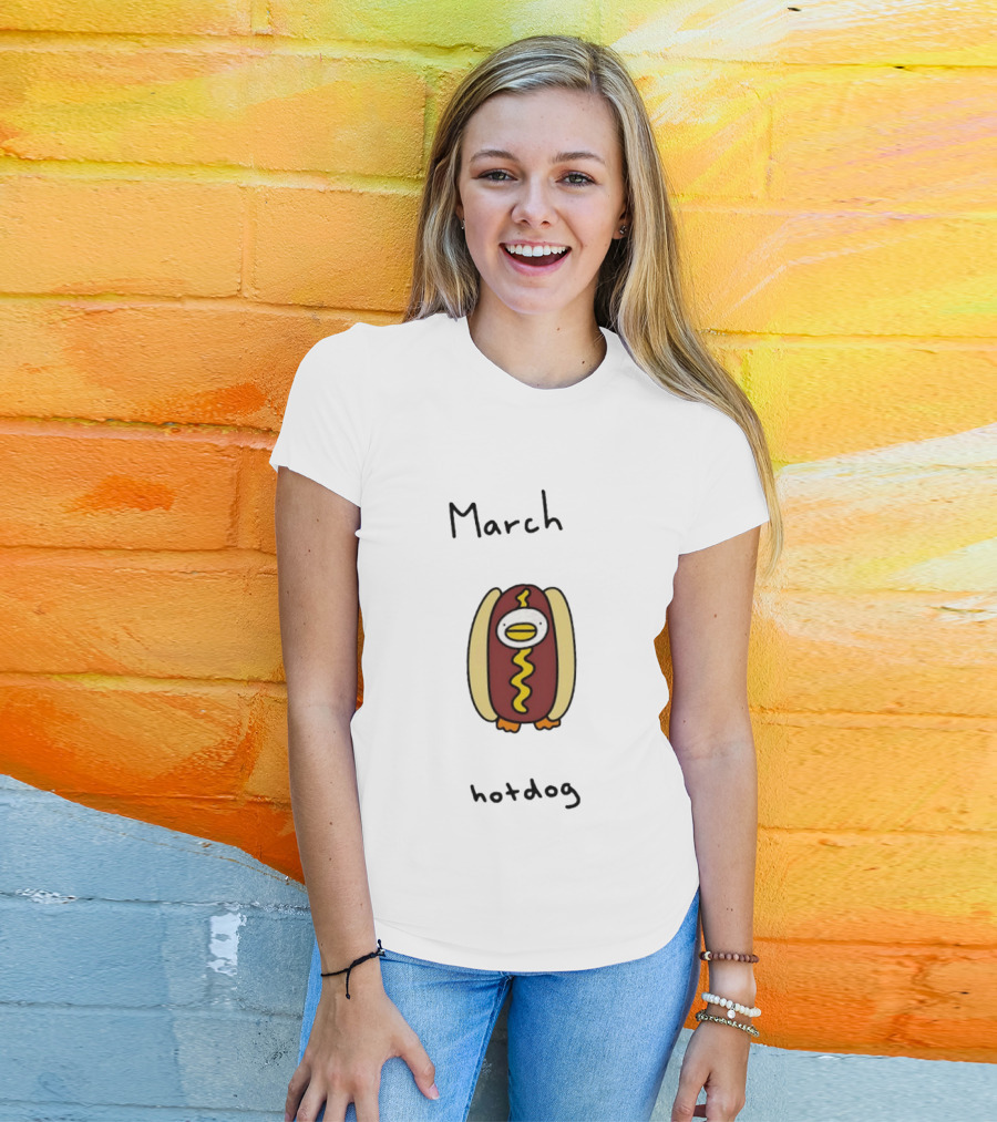March Hotdog Cartoon Character With Food Animal T-Shirt