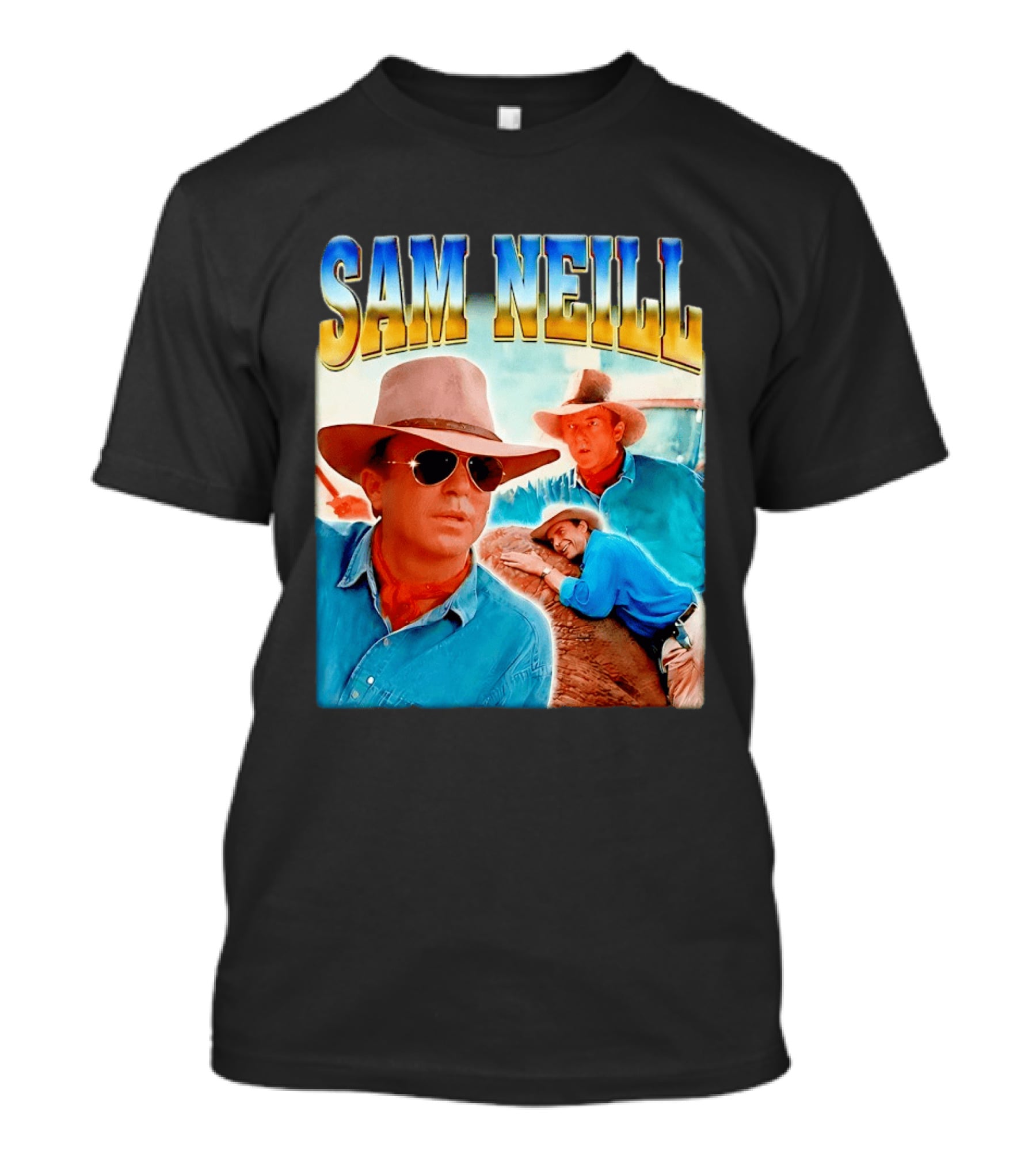 Sam Neill Vintage Style Cowboy Collage T-Shirt