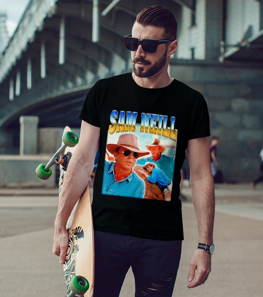 Sam Neill Vintage Style Cowboy Collage T-Shirt