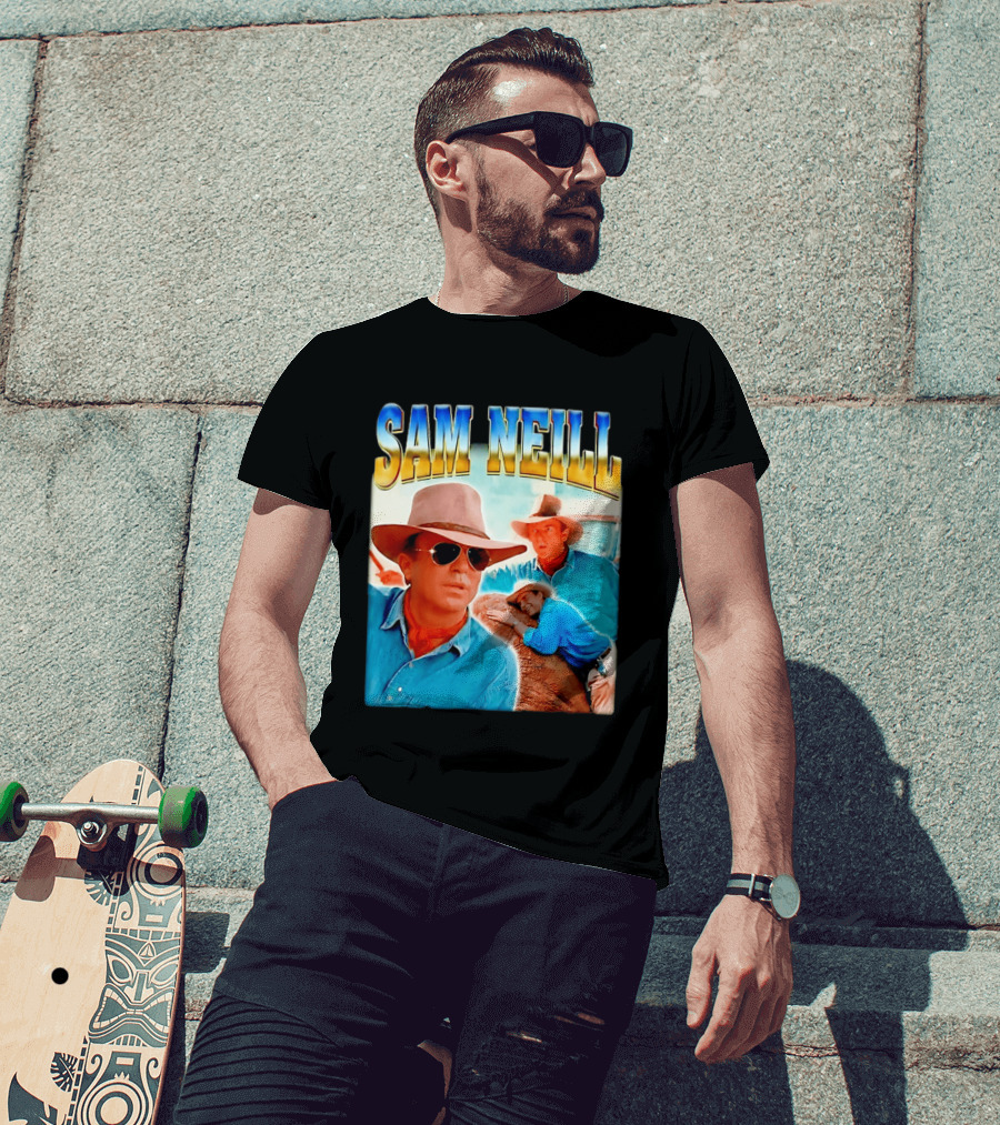 Sam Neill Vintage Style Cowboy Collage T-Shirt