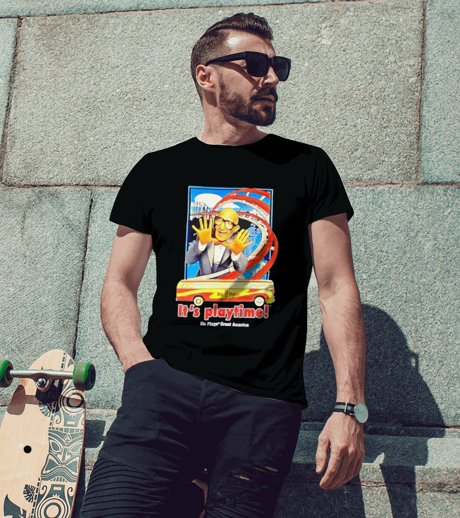 Six Flags Great America Mr. Six It's Playtime Roller And Bus Adventure T-Shirt