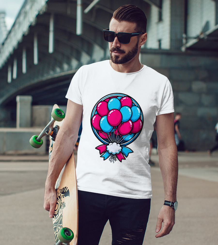 Balloon Bouquet Cartoon Vibrant Pink And Blue Celebration T-Shirt