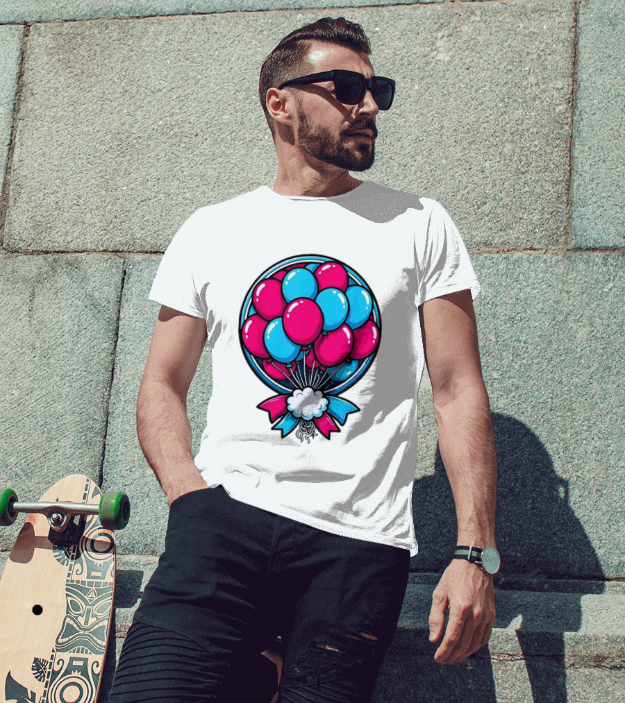 Balloon Bouquet Cartoon Vibrant Pink And Blue Celebration T-Shirt