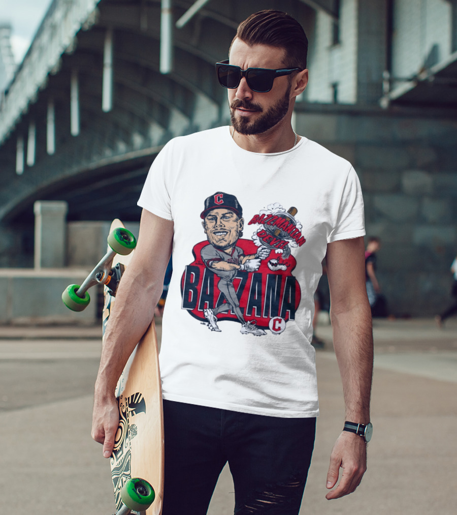 Bazzana Bazzmanian Devil Cleveland Guardians Caricature Baseball Player T-Shirt