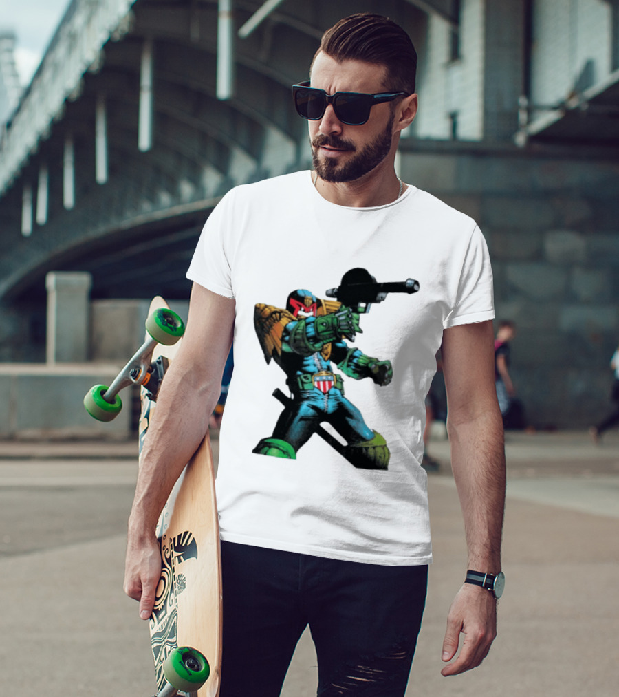 Judge Dredd Lawgiver Comic Book Character With Iconic Helmet T-Shirt