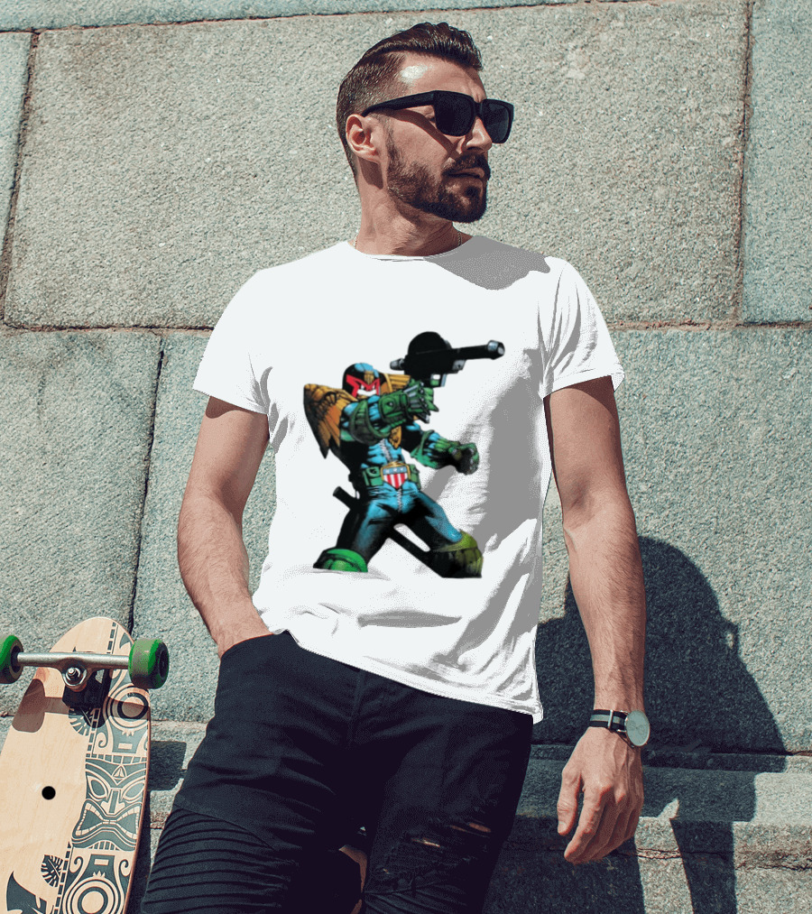 Judge Dredd Lawgiver Comic Book Character With Iconic Helmet T-Shirt