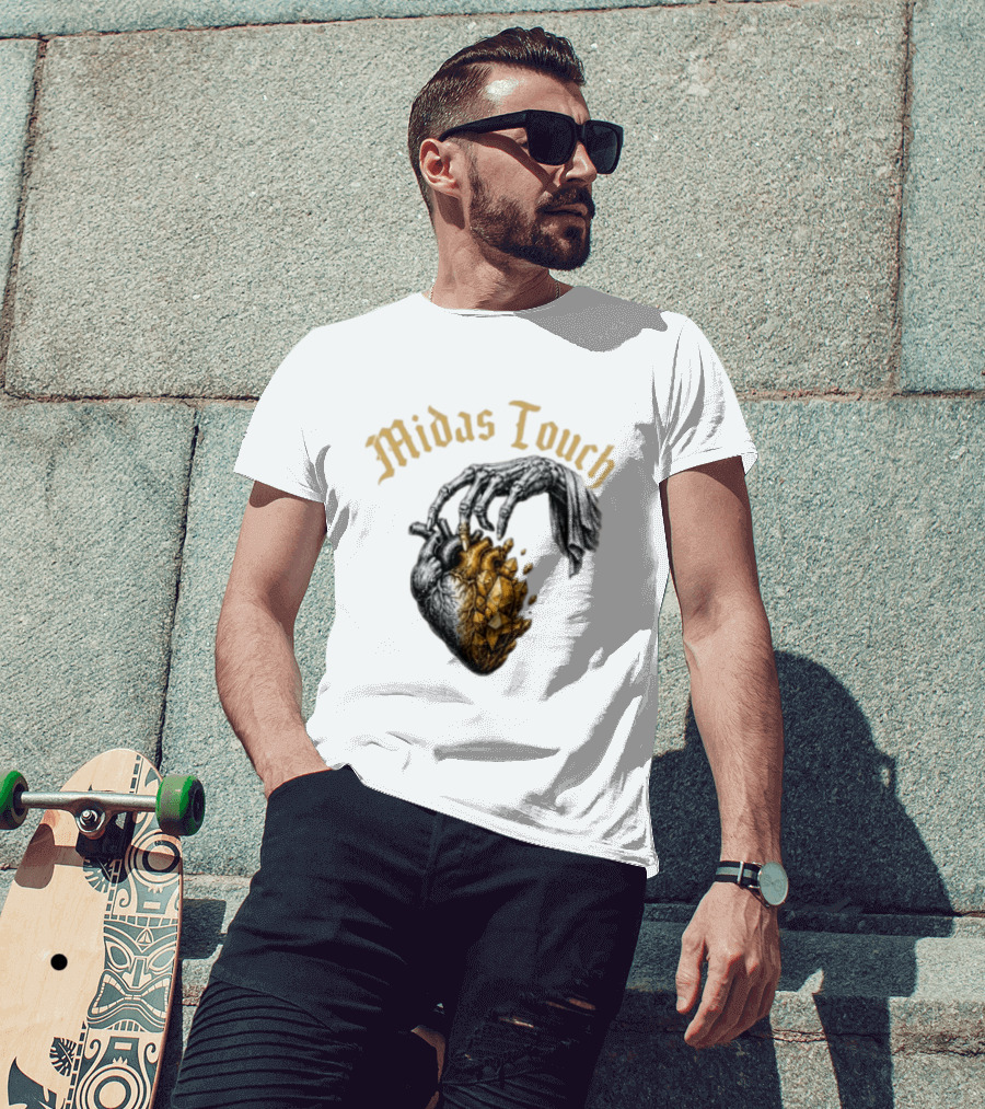 Midas Touch Skeleton Hand Crystal Heart T-Shirt