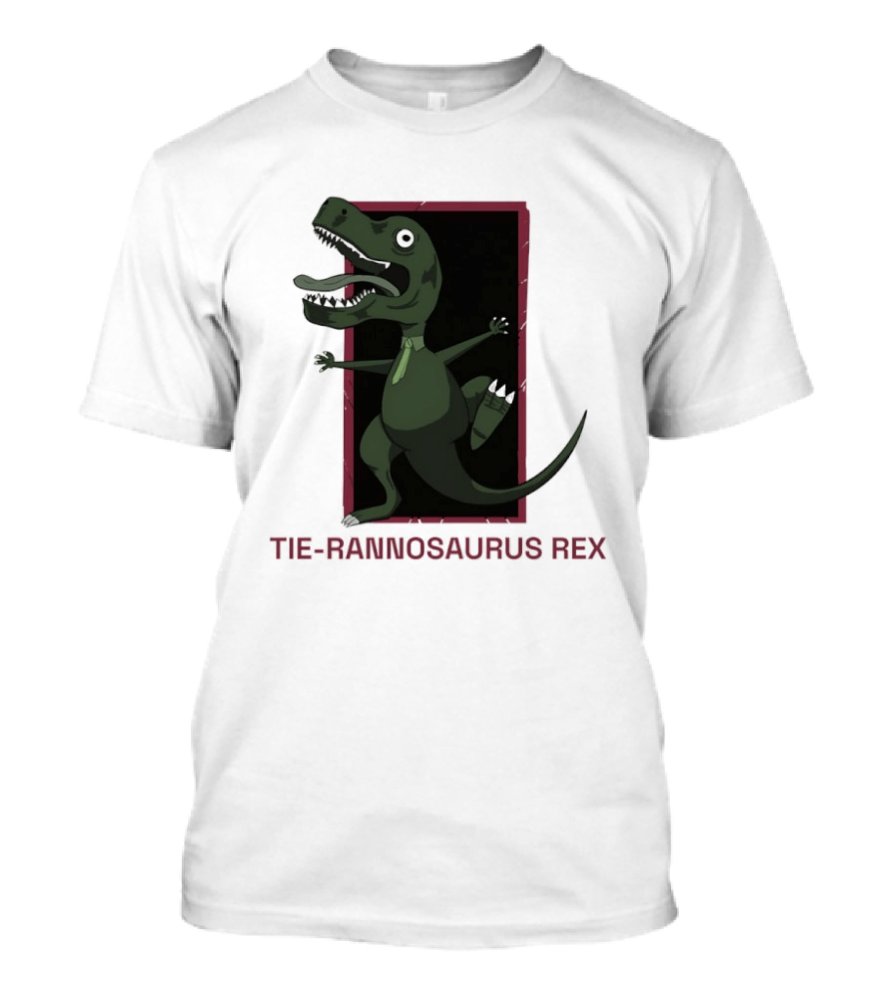 TIE RANNOSAURUS REX Dinosaur Humor Pun With Green Tie T-Shirt