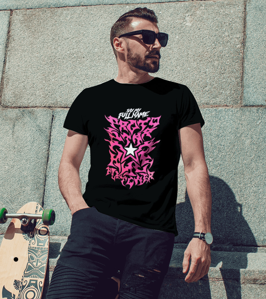 Pretty Peter Avalon Say My Full Name Star Pink Text AEW T-Shirt