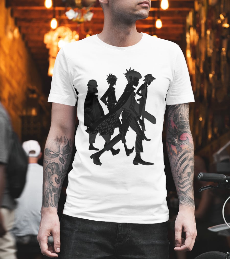 Gorillaz Band Members Silhouettes Dark Shadows Walking T-Shirt