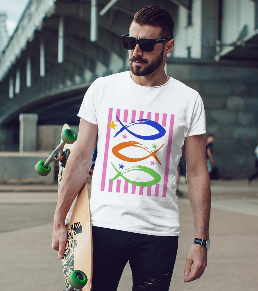 Christian Fish With Vibrant Stars And Stripes T-Shirt