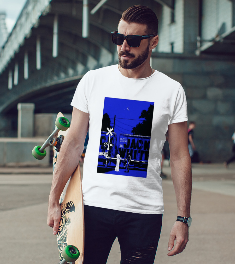 Jack White Rough Francis Essex Junction VT July 15 2026 Train Crossing Night Scene Moon T-Shirt