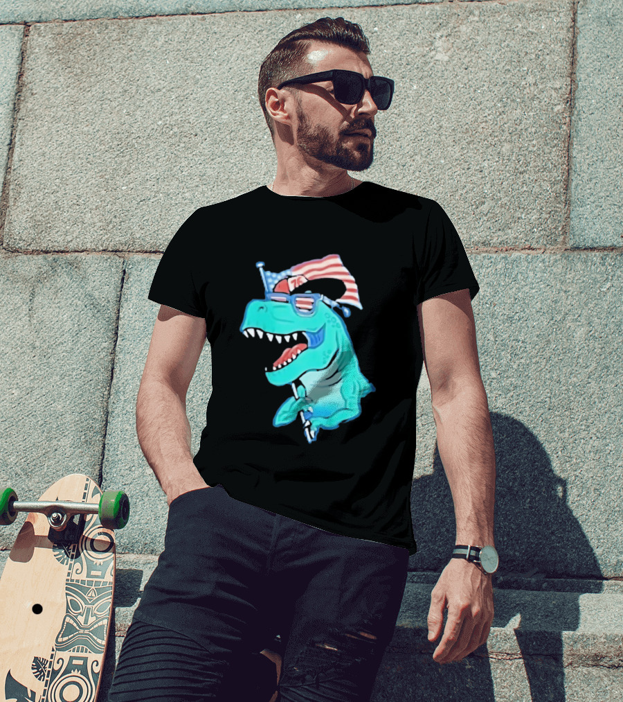 Patriotic Rex American Flag Sunglasses 76 Dinosaur T-Shirt