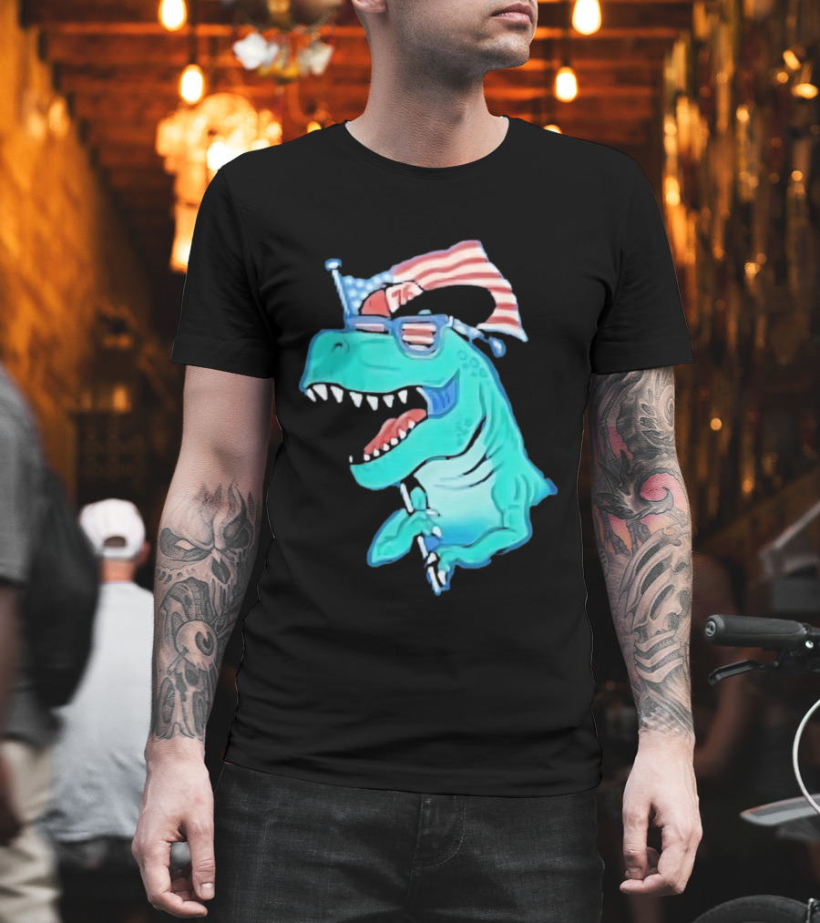 Patriotic Rex American Flag Sunglasses 76 Dinosaur T-Shirt