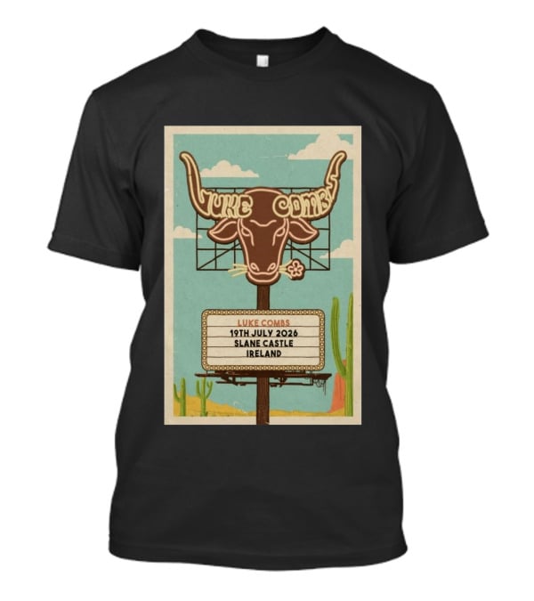 Luke Combs 19th July 2026 Slane Castle Ireland Bullhead Cactus Clouds T-Shirt