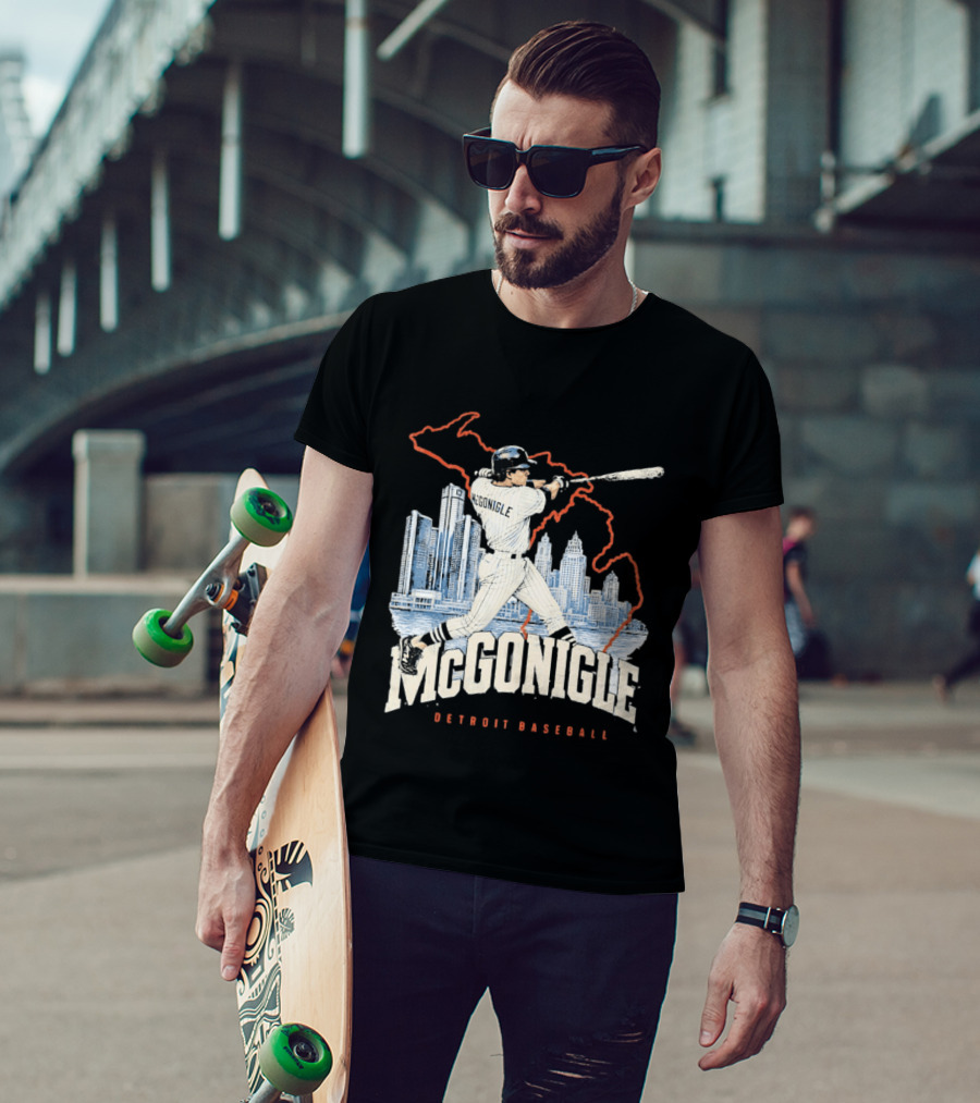 McGonigle Detroit Baseball Vintage Player Retro Skyline T-Shirt