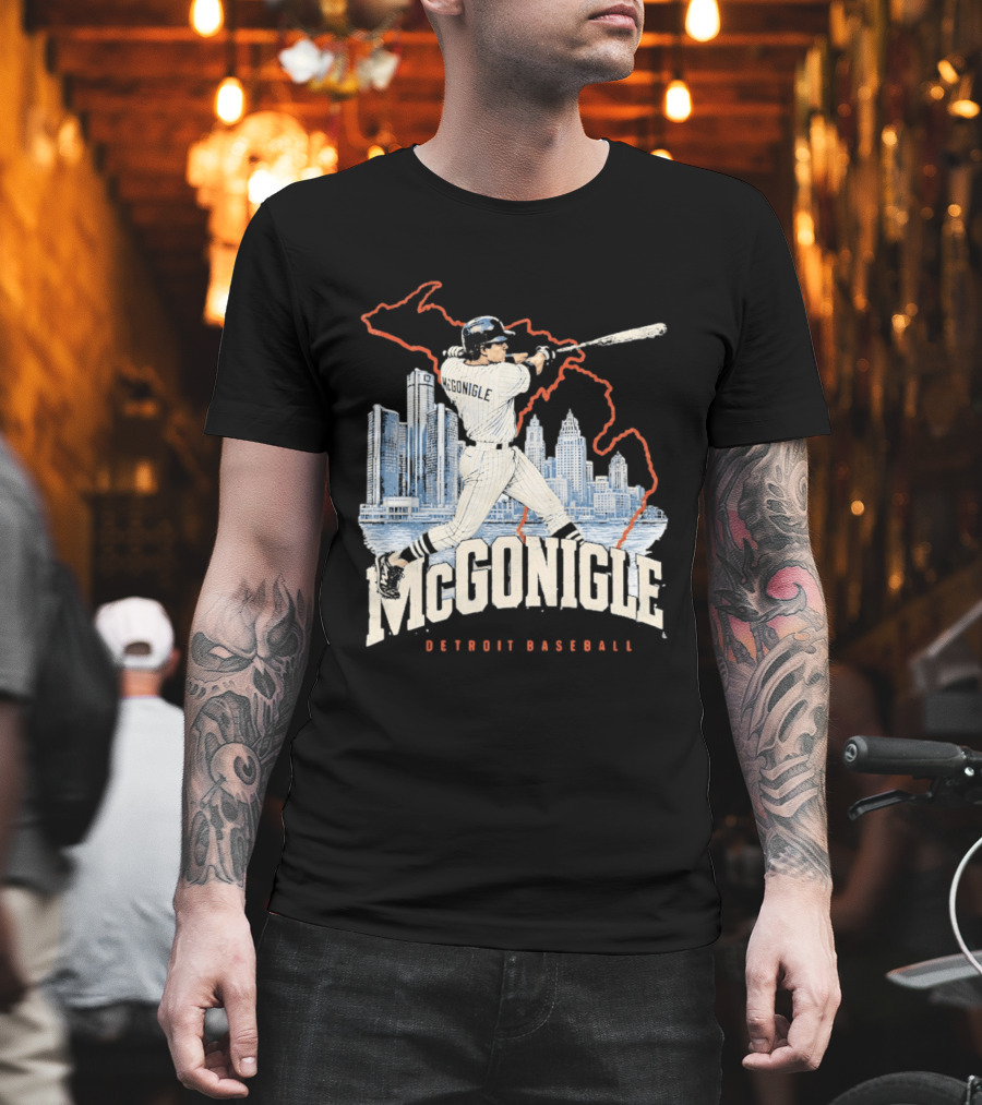 McGonigle Detroit Baseball Vintage Player Retro Skyline T-Shirt