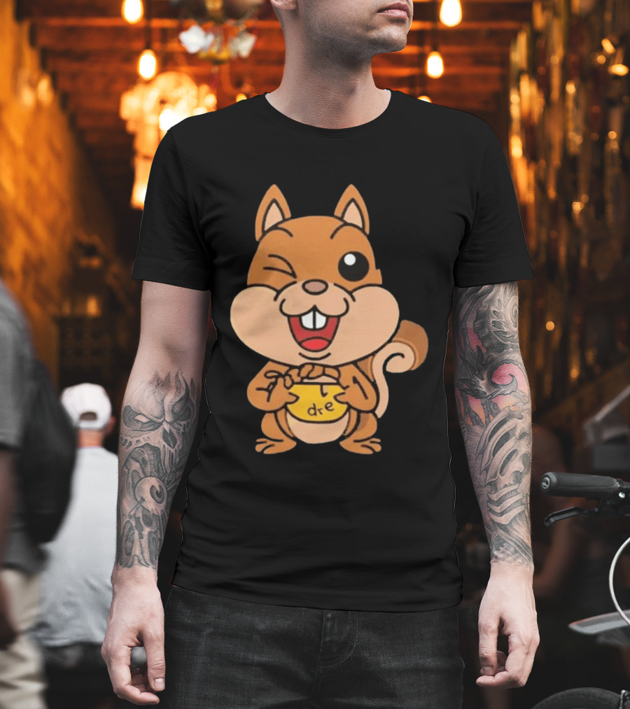 Cartoon Squirrel Holding Yellow Object With "dre" T-Shirt