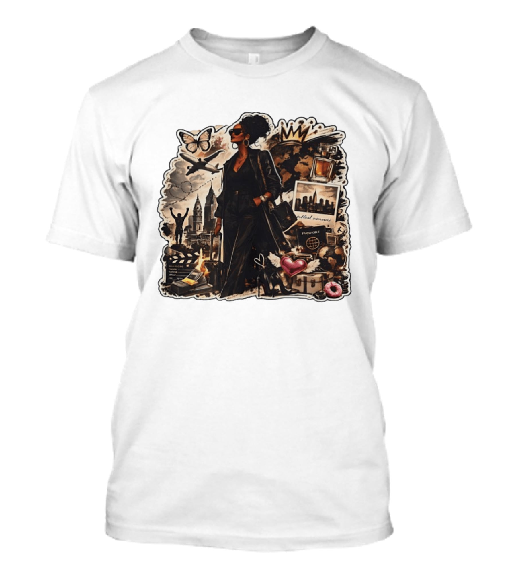 Stylish Woman Traveling With Passport Perfect Moments World Adventure T-Shirt